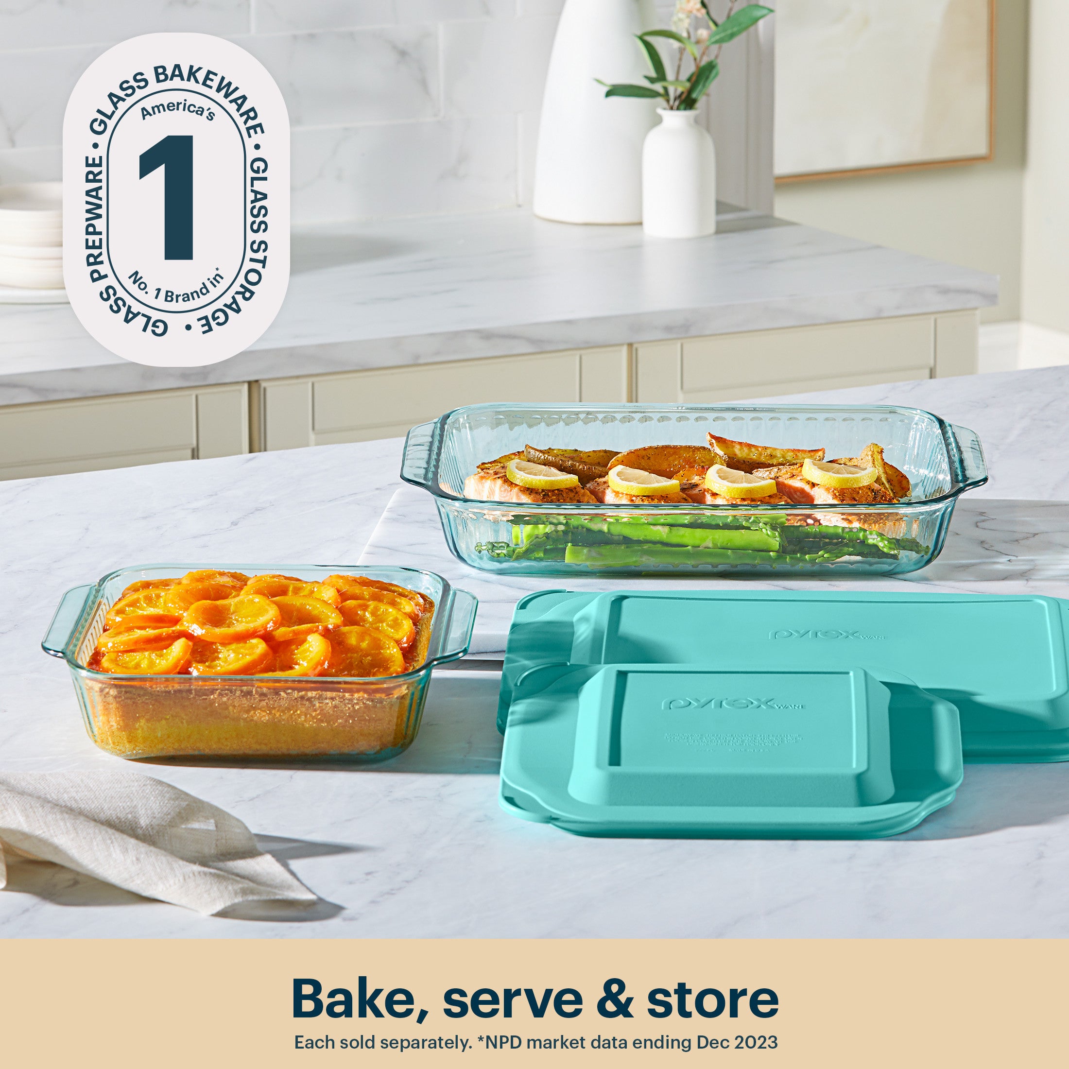 Pyrex? Sculpted Tinted Glass 3QT Oblong Baking Dish with Lid. Aqua - Image 3