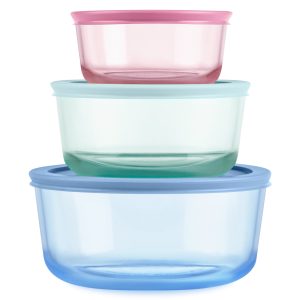Pyrex? Simply Store? Tinted Glass Round Storage Containers. 6-pc Set. Mixed Colors