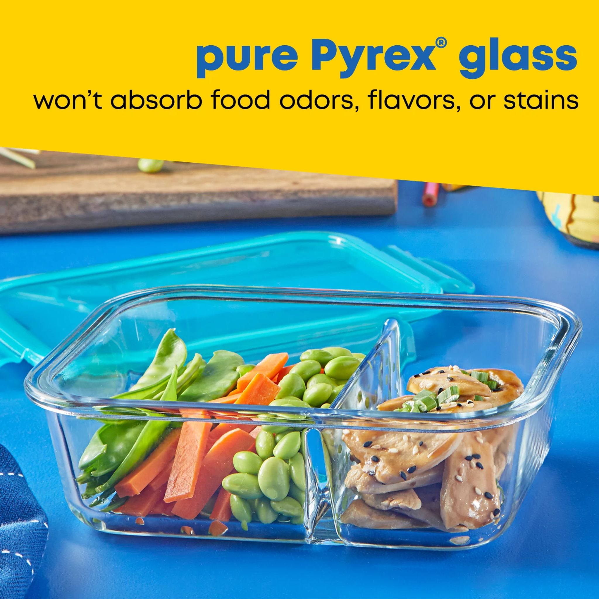 Pyrex? MealBox? 2.3-cup Divided Glass Food Storage Container with Turquoise Lid - Image 3