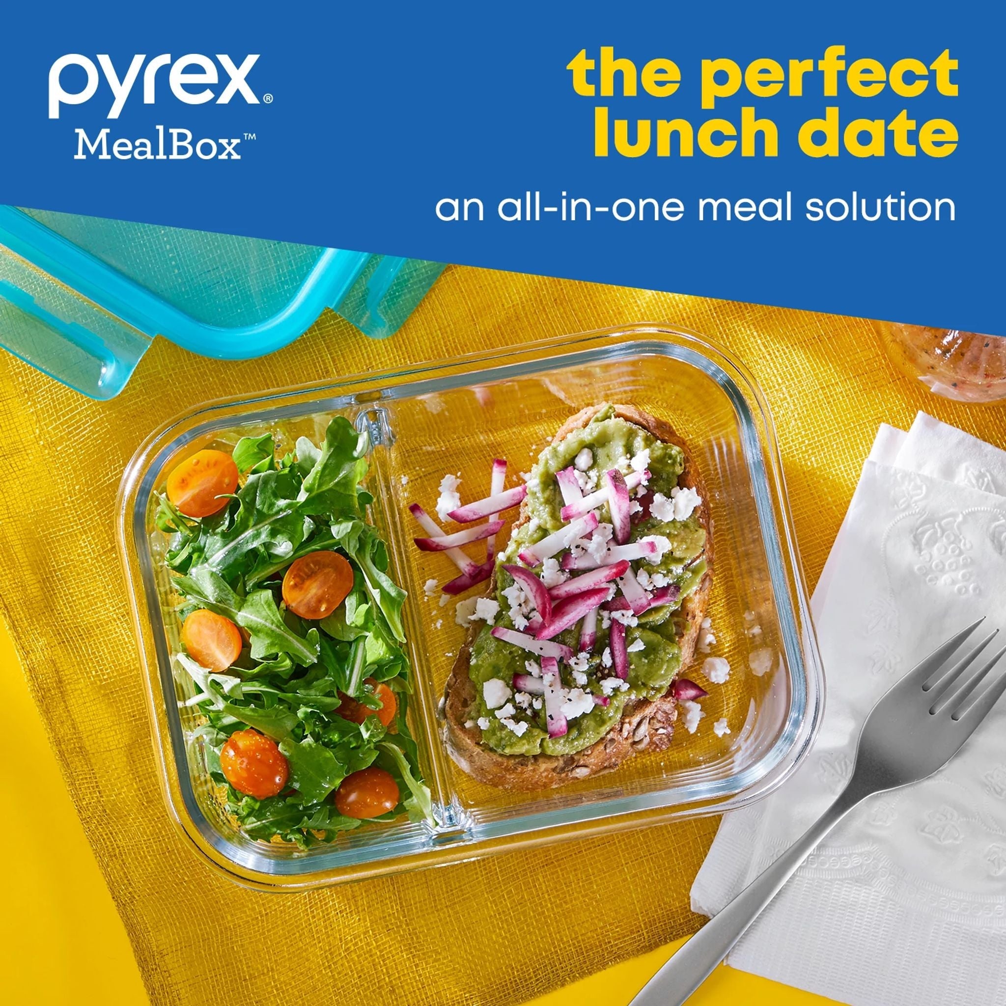 Pyrex? MealBox 4-cup Divided Glass Food Storage Container with Turquoise Lid - Image 4