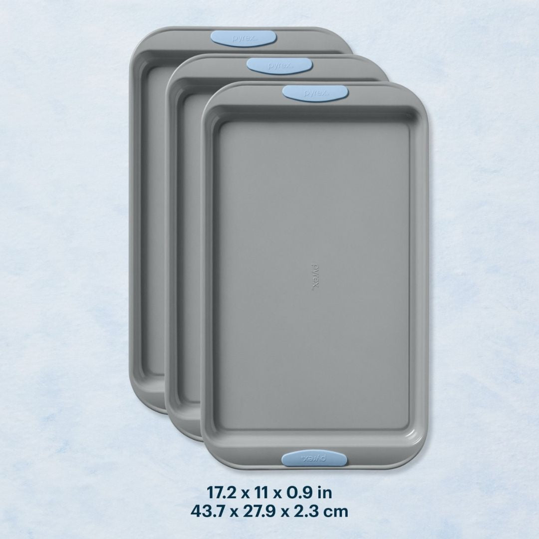 Pyrex? Metal Bakeware 3-Piece Large Cookie Sheet Set in Cerulean - Image 2