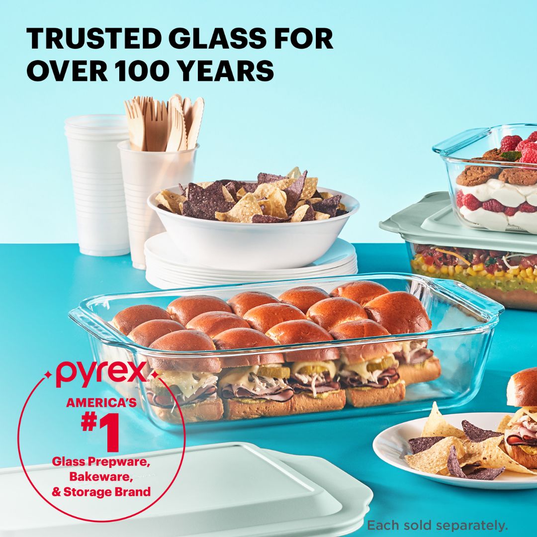 Pyrex? Deep 9 x 13 Rectangular Glass Baking Dish with Blue Lid - Image 4