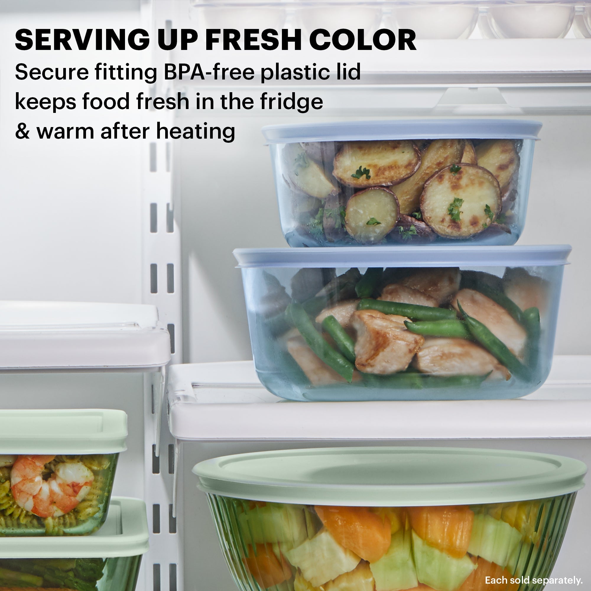 Pyrex? Simply Store? Tinted 10-piece Round Storage Set with Blue Plastic Lids - Image 3