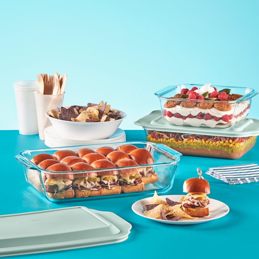 Pyrex? Deep 6-piece Glass Baking Dish Set with Green Sage Lids - Image 2