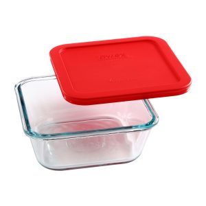 Pyrex? Simply Store? 4-cup Square Glass Food Storage Container with Red Lid